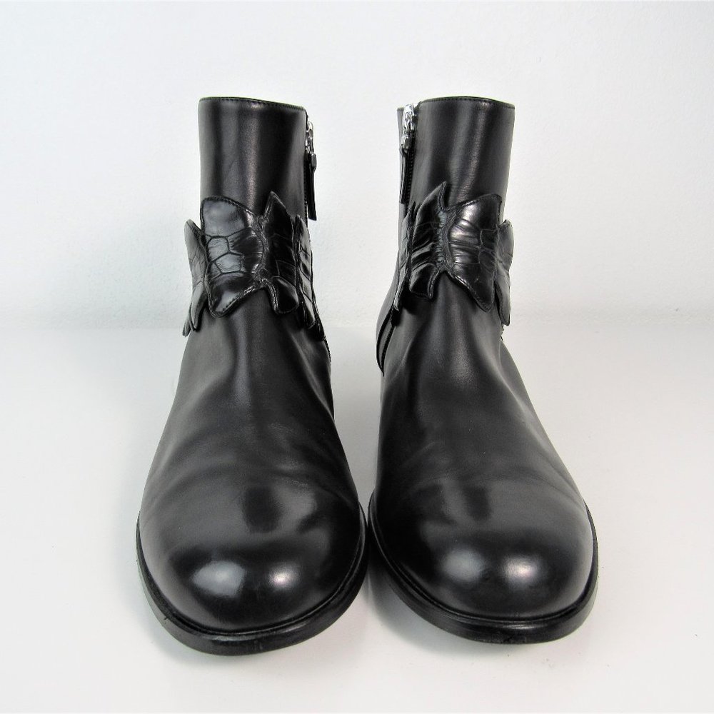 FENDI Black Leather Boots with Crocodile Strap Women's Size 8 or 39